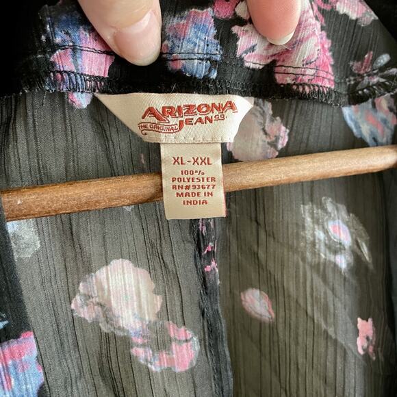 Arizona Jeans Company Size XL-XXL Kimono - Coverup Swim Beach Floral Black - Picture 2 of 8